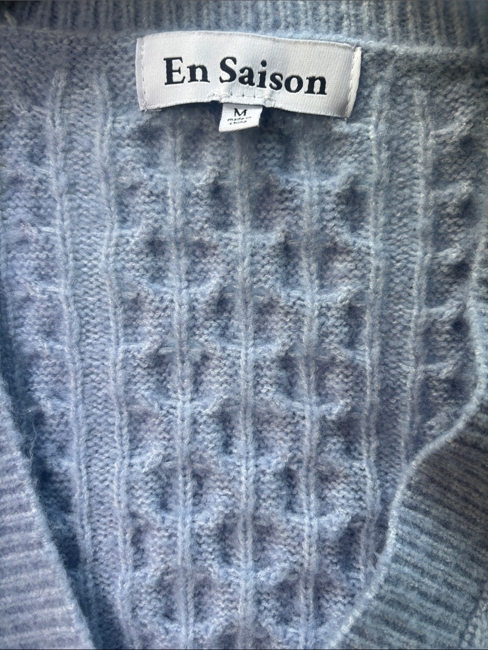 En Saison Women's Pale Blue Cable V-Neck Sweater